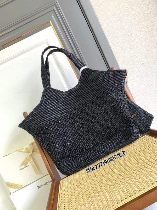 YSL Icare In Raffia Tote Black - 37–55 X 43 X 5 CM [772191] CELINE CHANEL ACCESSORIES LOEWE SHOES LOUIS VUITTON DIRO YSL OTHER BRAND HANDBAGS BALENCIAGA BOTTEGA VENETA GOYARD HERMES BURBERRY VALENTINO GUCCI FENDI MIUMIU CHLOE PRADA BVLGARI SUITCASE NEW ARRIVAL 