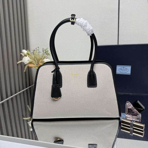 Prada Medium linen blend and leather tote bag - 35*22.5*18CM [1BG572-3] CELINE CHANEL ACCESSORIES LOEWE SHOES LOUIS VUITTON DIRO YSL OTHER BRAND HANDBAGS BALENCIAGA BOTTEGA VENETA GOYARD HERMES BURBERRY VALENTINO GUCCI FENDI MIUMIU CHLOE PRADA BVLGARI SUITCASE NEW ARRIVAL 
