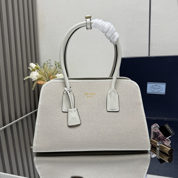 (image for) Prada Medium linen blend and leather tote bag - 35*22.5*18CM