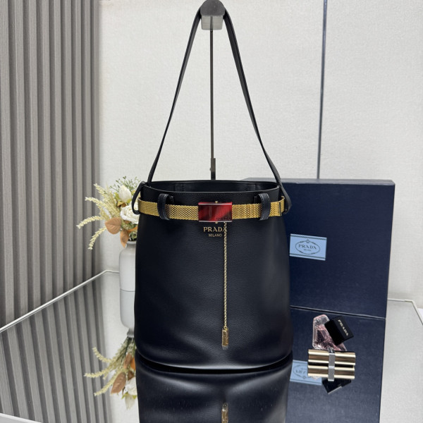 Prada Buckle leather bucket bag with jeweled belt (image for) Prada Buckle leather bucket bag with jeweled belt