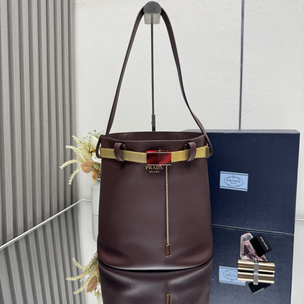 Prada Buckle leather bucket bag with jeweled belt (image for) Prada Buckle leather bucket bag with jeweled belt