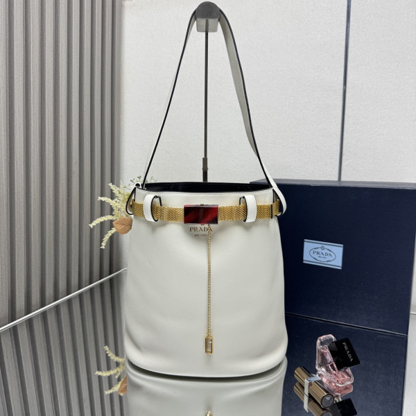 Prada Buckle leather bucket bag with jeweled belt (image for) Prada Buckle leather bucket bag with jeweled belt
