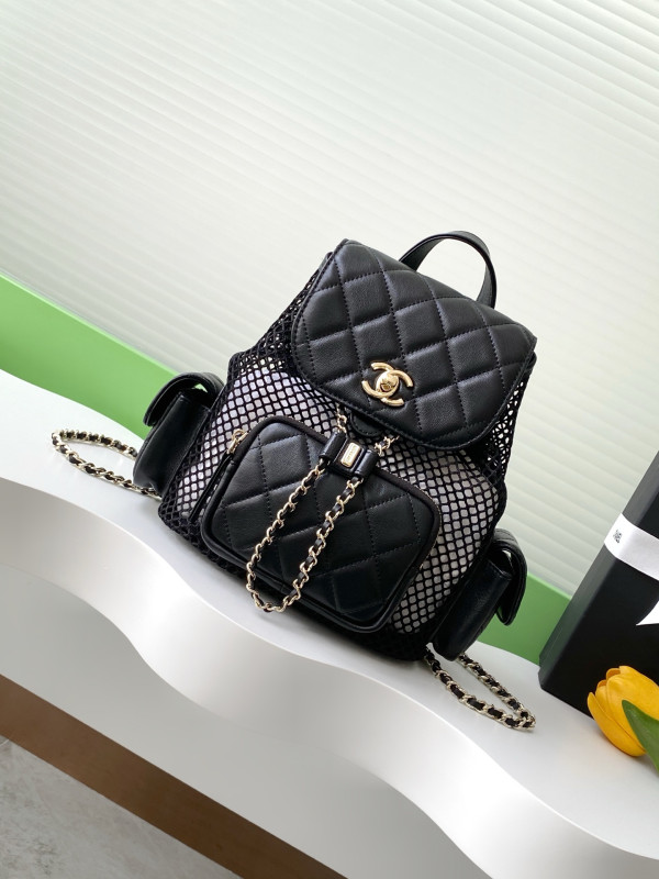 Chanel Backpack, Mesh, shiny lambskin & gold-tone metal (image for) Chanel Backpack, Mesh, shiny lambskin & gold-tone metal