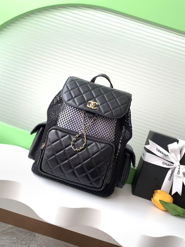 Chanel Backpack, Mesh, shiny lambskin & gold-tone metal (image for) Chanel Backpack, Mesh, shiny lambskin & gold-tone metal