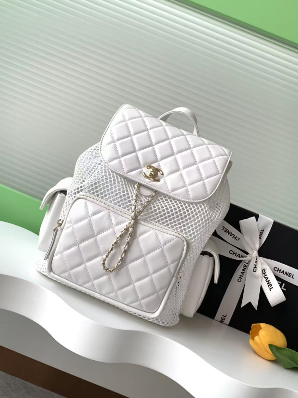 Chanel Backpack, Mesh, shiny lambskin & gold-tone metal (image for) Chanel Backpack, Mesh, shiny lambskin & gold-tone metal