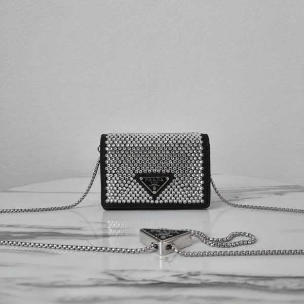 PRADA Cardholder with shoulder strap and crystals (image for) PRADA Cardholder with shoulder strap and crystals