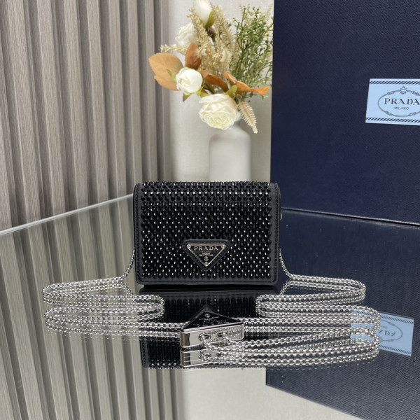 PRADA Cardholder with shoulder strap and crystals (image for) PRADA Cardholder with shoulder strap and crystals