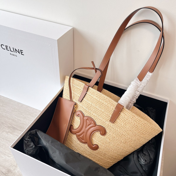 (image for) MEDIUM SUPPLE CELIN* CLASSIC PANIER in Raffia and calfskin