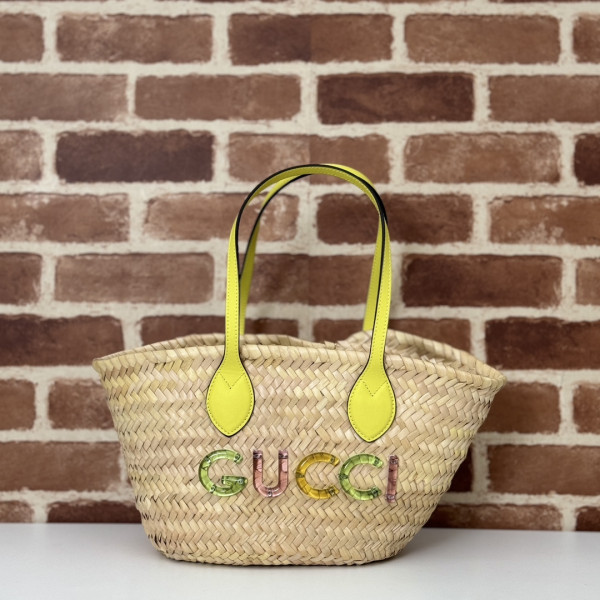 (image for) GUCCI MINI STRAW TOTE WITH GUCCI LOGO