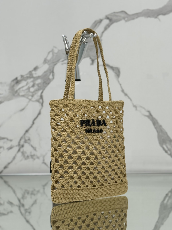 PRADA Woven fabric crochet tote bag [1BG493] CELINE CHANEL ACCESSORIES LOEWE SHOES LOUIS VUITTON DIRO YSL OTHER BRAND HANDBAGS BALENCIAGA BOTTEGA VENETA GOYARD HERMES BURBERRY VALENTINO GUCCI FENDI MIUMIU CHLOE PRADA BVLGARI SUITCASE NEW ARRIVAL 