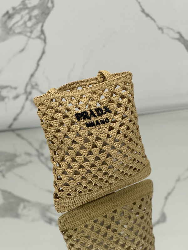 PRADA Woven fabric crochet tote bag [1BG493] CELINE CHANEL ACCESSORIES LOEWE SHOES LOUIS VUITTON DIRO YSL OTHER BRAND HANDBAGS BALENCIAGA BOTTEGA VENETA GOYARD HERMES BURBERRY VALENTINO GUCCI FENDI MIUMIU CHLOE PRADA BVLGARI SUITCASE NEW ARRIVAL 