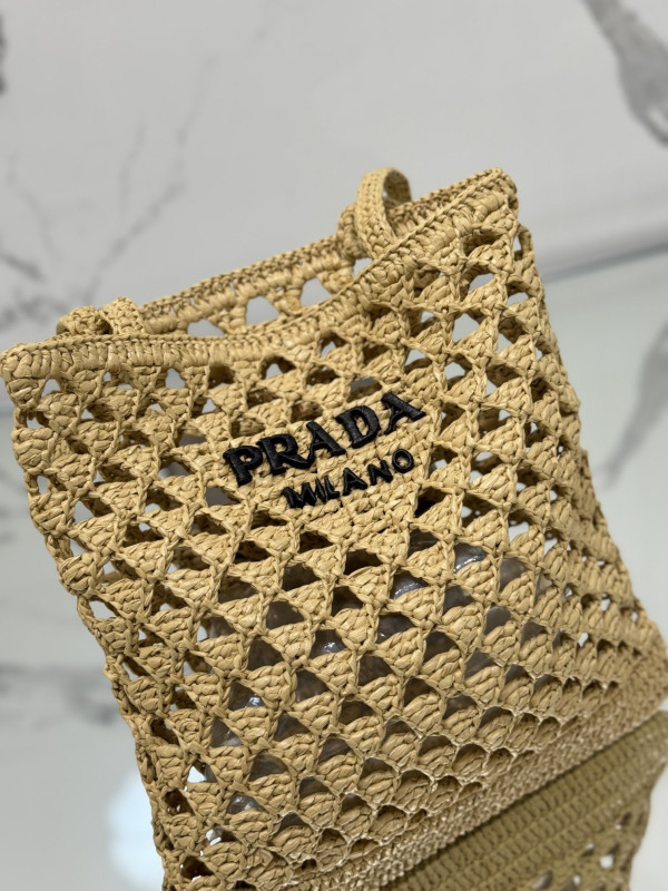 PRADA Woven fabric crochet tote bag [1BG493] CELINE CHANEL ACCESSORIES LOEWE SHOES LOUIS VUITTON DIRO YSL OTHER BRAND HANDBAGS BALENCIAGA BOTTEGA VENETA GOYARD HERMES BURBERRY VALENTINO GUCCI FENDI MIUMIU CHLOE PRADA BVLGARI SUITCASE NEW ARRIVAL 