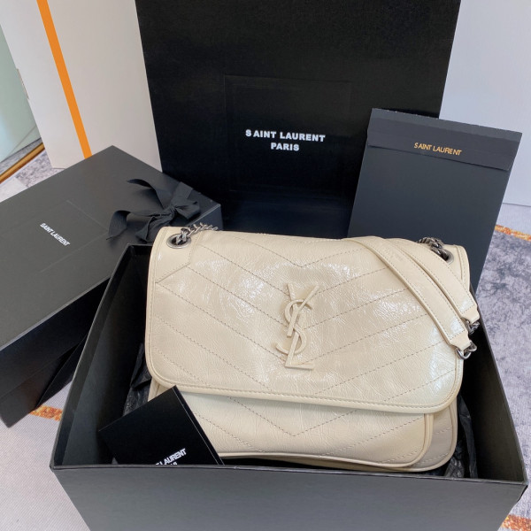 YSL NIKI MEDIUM IN VINTAGE LEATHER-28*20*8CM [633158奶白色] CELINE CHANEL ACCESSORIES LOEWE SHOES LOUIS VUITTON DIRO YSL OTHER BRAND HANDBAGS BALENCIAGA BOTTEGA VENETA GOYARD HERMES BURBERRY VALENTINO GUCCI FENDI MIUMIU CHLOE PRADA BVLGARI SUITCASE NEW ARRIVAL 
