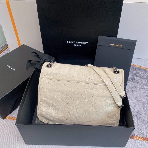YSL NIKI MEDIUM IN VINTAGE LEATHER-28*20*8CM [633158奶白色] CELINE CHANEL ACCESSORIES LOEWE SHOES LOUIS VUITTON DIRO YSL OTHER BRAND HANDBAGS BALENCIAGA BOTTEGA VENETA GOYARD HERMES BURBERRY VALENTINO GUCCI FENDI MIUMIU CHLOE PRADA BVLGARI SUITCASE NEW ARRIVAL 