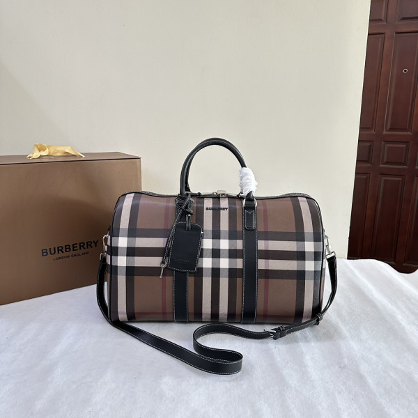 BURBERRY Check Bowling Bag-49*25*28CM (image for) BURBERRY Check Bowling Bag-49*25*28CM