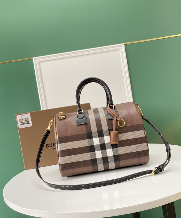 BURBERRY Medium Check Bowling Bag-30*15*21CM (image for) BURBERRY Medium Check Bowling Bag-30*15*21CM