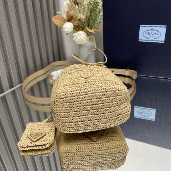 Prada TCrochet and leather bucket bag-20*17*12CM [1BE068] CELINE CHANEL ACCESSORIES LOEWE SHOES LOUIS VUITTON DIRO YSL OTHER BRAND HANDBAGS BALENCIAGA BOTTEGA VENETA GOYARD HERMES BURBERRY VALENTINO GUCCI FENDI MIUMIU CHLOE PRADA BVLGARI SUITCASE NEW ARRIVAL 