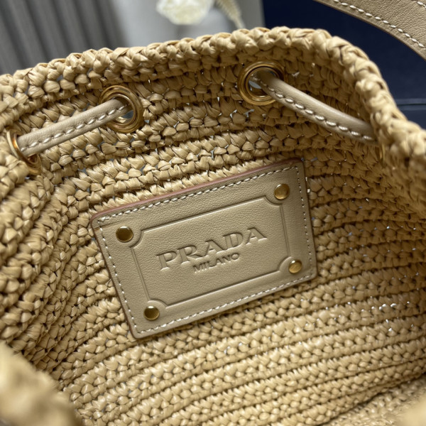 Prada TCrochet and leather bucket bag-20*17*12CM [1BE068] CELINE CHANEL ACCESSORIES LOEWE SHOES LOUIS VUITTON DIRO YSL OTHER BRAND HANDBAGS BALENCIAGA BOTTEGA VENETA GOYARD HERMES BURBERRY VALENTINO GUCCI FENDI MIUMIU CHLOE PRADA BVLGARI SUITCASE NEW ARRIVAL 