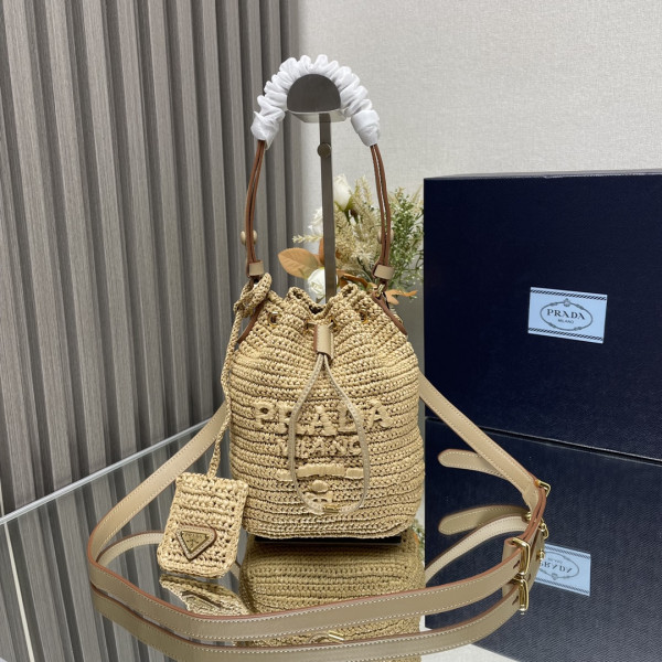 (image for) Prada TCrochet and leather bucket bag-20*17*12CM