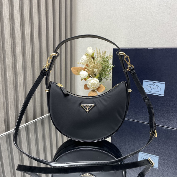 (image for) Prada Arqué Re-Nylon and brushed leather shoulder bag-22.5*18.5*6CM