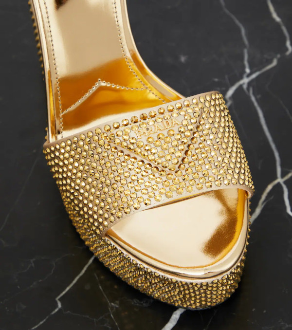PRADA Embellished satin platform sandals [C1M1R-030811] CELINE CHANEL ACCESSORIES LOEWE SHOES LOUIS VUITTON DIRO YSL OTHER BRAND HANDBAGS BALENCIAGA BOTTEGA VENETA GOYARD HERMES BURBERRY VALENTINO GUCCI FENDI MIUMIU CHLOE PRADA BVLGARI SUITCASE NEW ARRIVAL 