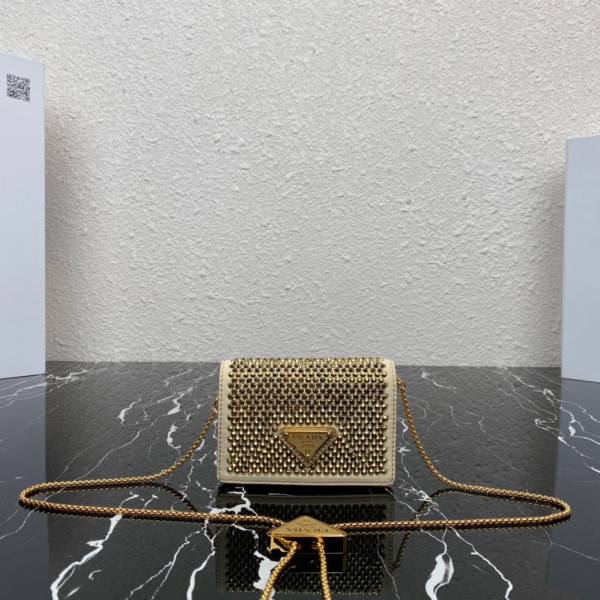 PRADA Cardholder with shoulder strap and crystals (image for) PRADA Cardholder with shoulder strap and crystals