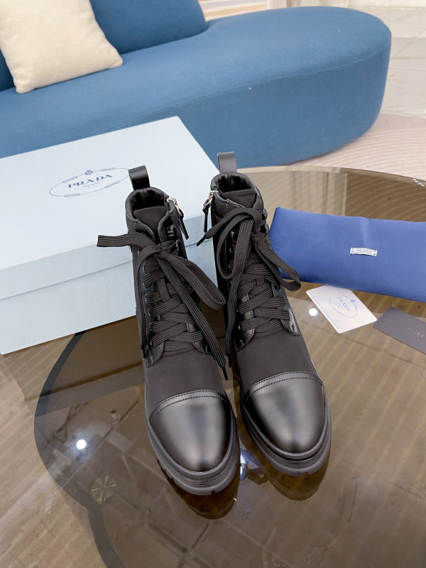 (image for) PRADA Brushed leather and nylon laced booties