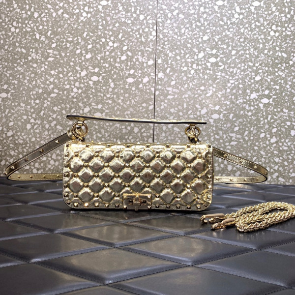(image for) VALENTINO ROCKSTUD SPIKE SHOULDER BAG IN CRACKLE-EFFECT METALLIC