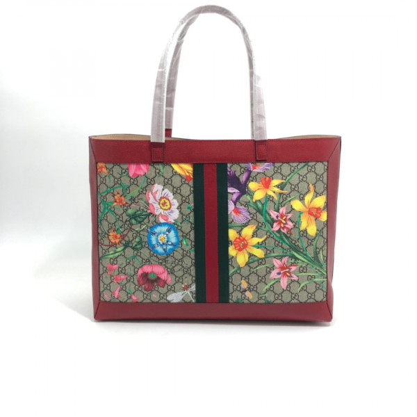 GUCCI GG Supreme Monogram Flora Web Large Ophidia Tote (image for) GUCCI GG Supreme Monogram Flora Web Large Ophidia Tote