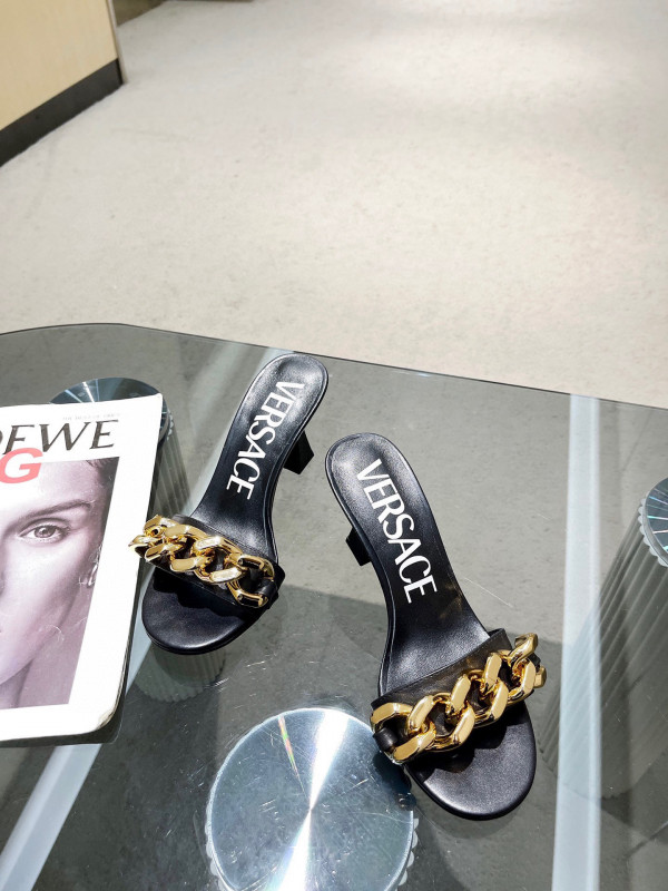 VERSACE CHAIN MID-HEEL LEATHER MULES (image for) VERSACE CHAIN MID-HEEL LEATHER MULES