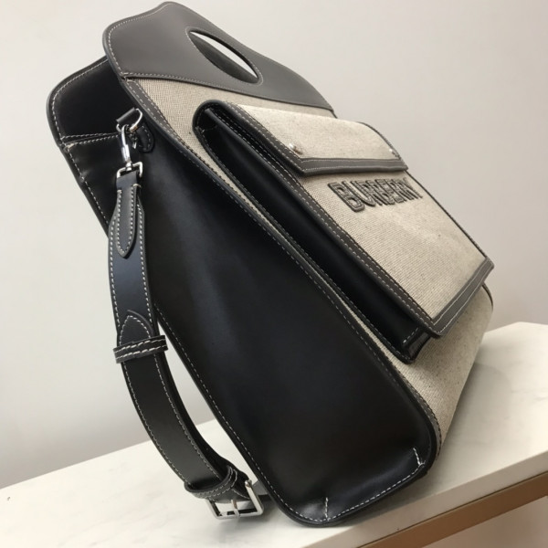 BURBERRY Medium Two-tone Canvas and Leather Pocket Tote (image for) BURBERRY Medium Two-tone Canvas and Leather Pocket Tote