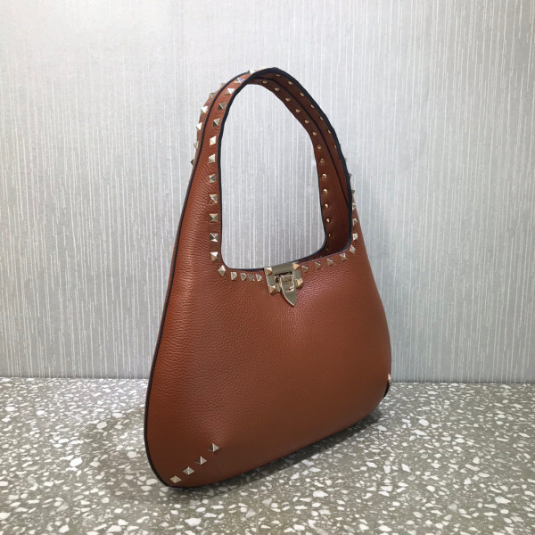 (image for) VALENTINO SMALL ROCKSTUD GRAINY CALFSKIN HOBO BAG