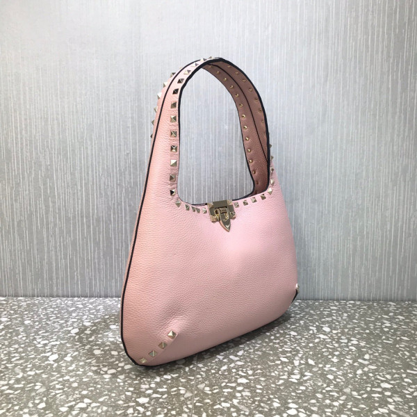 (image for) VALENTINO SMALL ROCKSTUD GRAINY CALFSKIN HOBO BAG