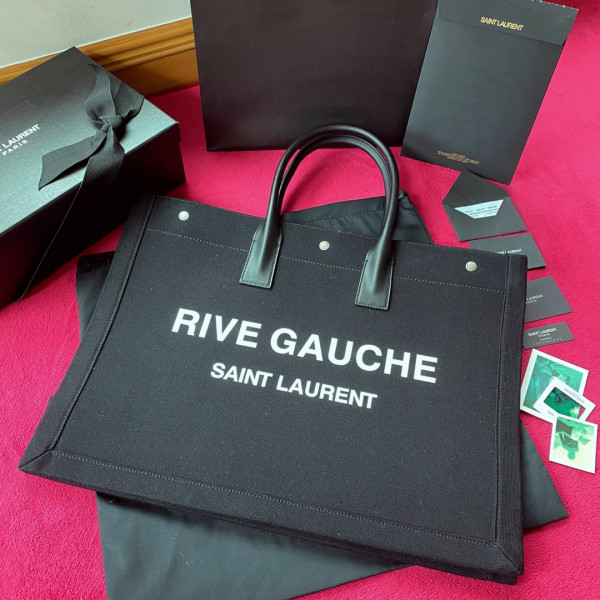 (image for) YSL RIVE GAUCHE TOTE BAG IN PRINTED LINEN AND LEATHER