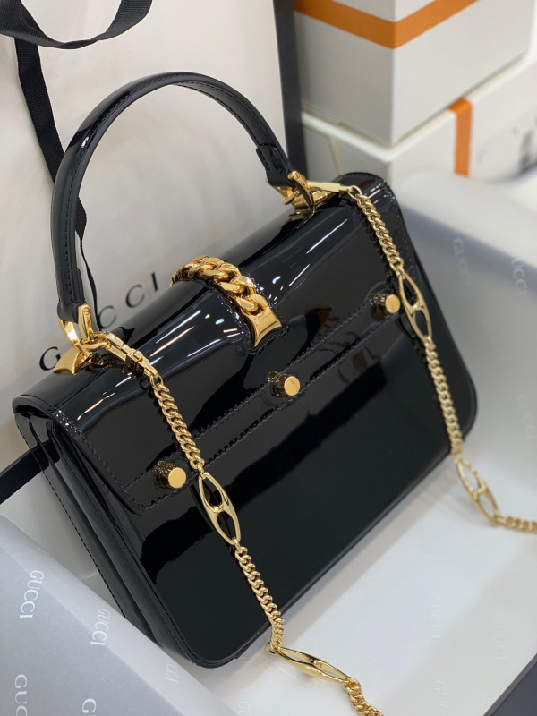 (image for) GUCCI Sylvie 1969 PATENT LEATHER MINI TOP HANDLE BAG