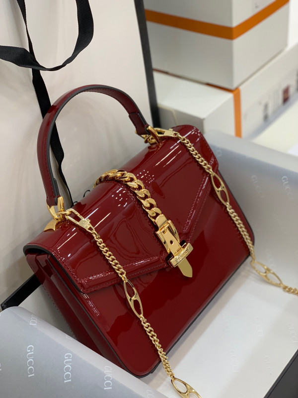(image for) GUCCI Sylvie 1969 PATENT LEATHER MINI TOP HANDLE BAG