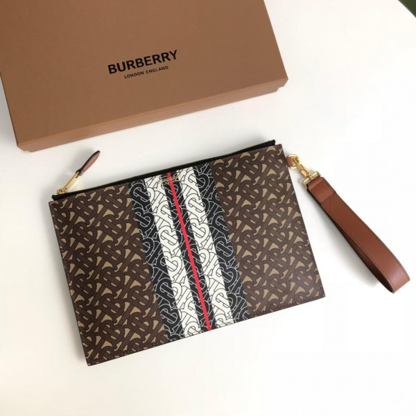 (image for) BURBERRY TMONOGRAM STRIPE PRINT E-CANVAS ZIP POUCH