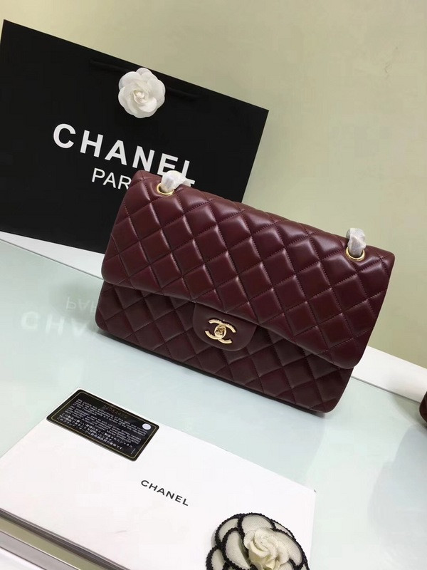 CL 1112 Wine Red Large Size 30cm Lambskin Leather Flap Bag With Gold/Silver Hardware (image for) CL 1112 Wine Red Large Size 30cm Lambskin Leather Flap Bag With Gold/Silver Hardware