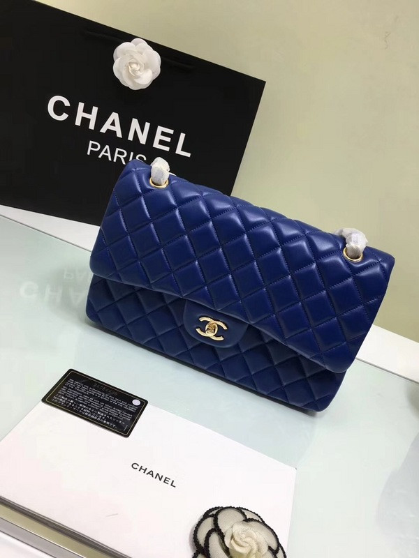 CL 1112 Blue Large Size 30cm Lambskin Leather Flap Bag With Gold/Silver Hardware (image for) CL 1112 Blue Large Size 30cm Lambskin Leather Flap Bag With Gold/Silver Hardware